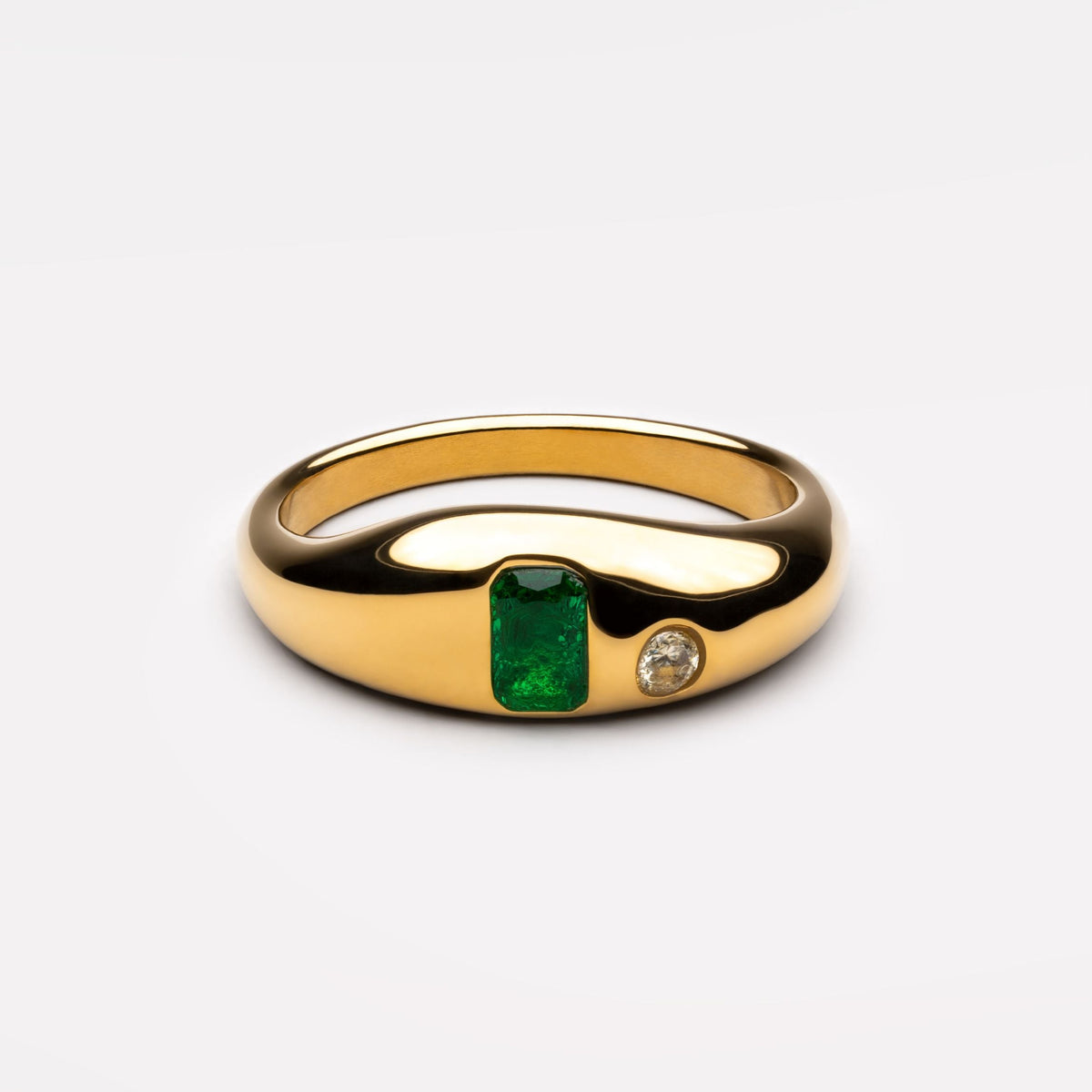 Bruce & Co Green and White Zircon Two-Stone Ring, Gold PVD Steel