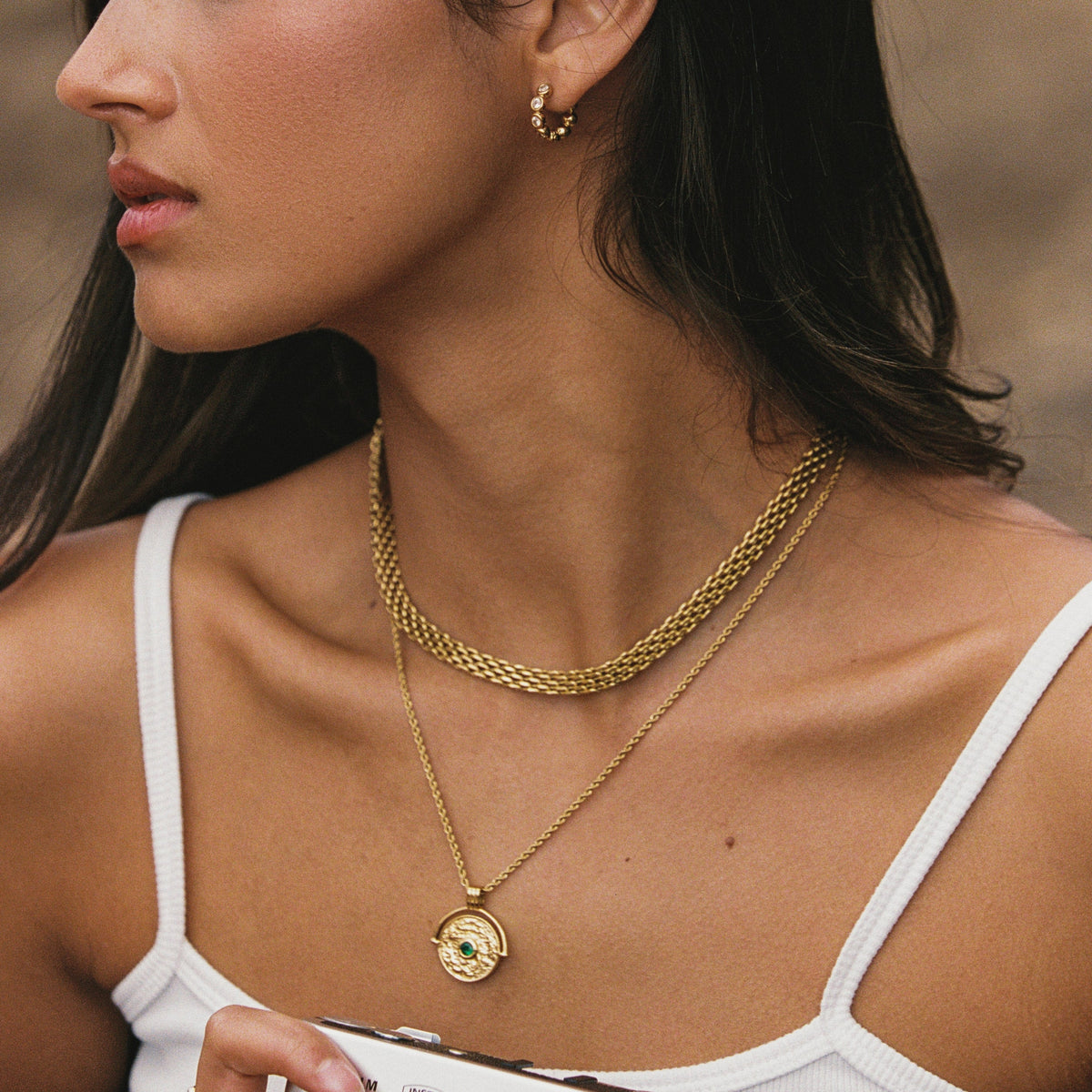 Bruce & Co Gaia – Green Stone Coin Pendant Necklace