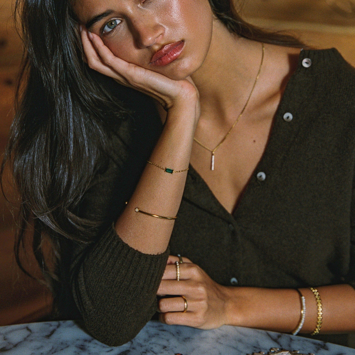 Bruce & Co Emerald-Cut Green Stone Chain Bracelet