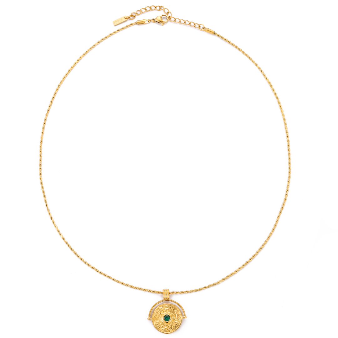 Bruce & Co Gaia – Green Stone Coin Pendant Necklace