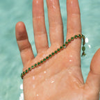 Bruce & Co Green Bezel-Set Tennis Bracelet, Adjustable Steel Chain