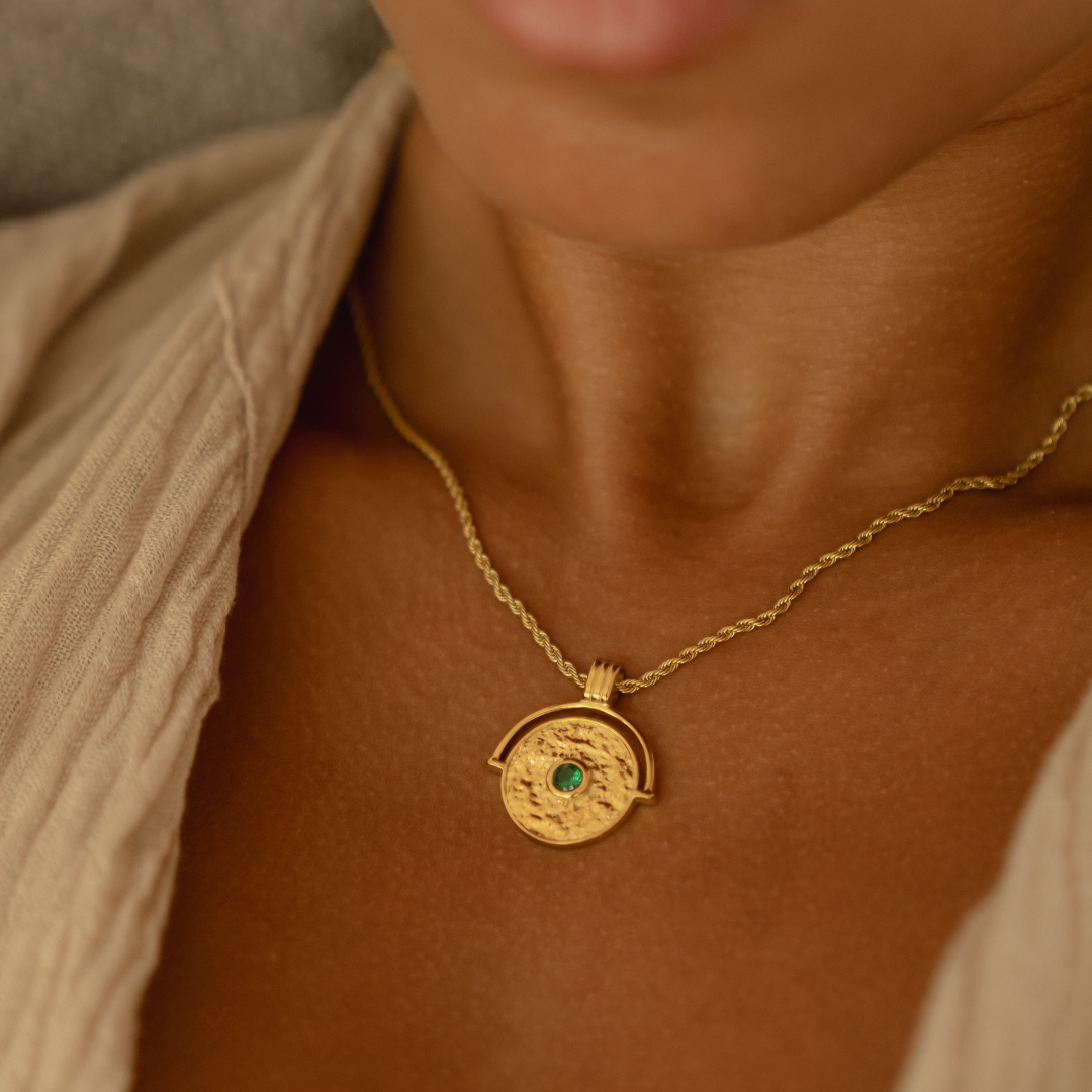 Bruce & Co Gaia – Green Stone Coin Pendant Necklace