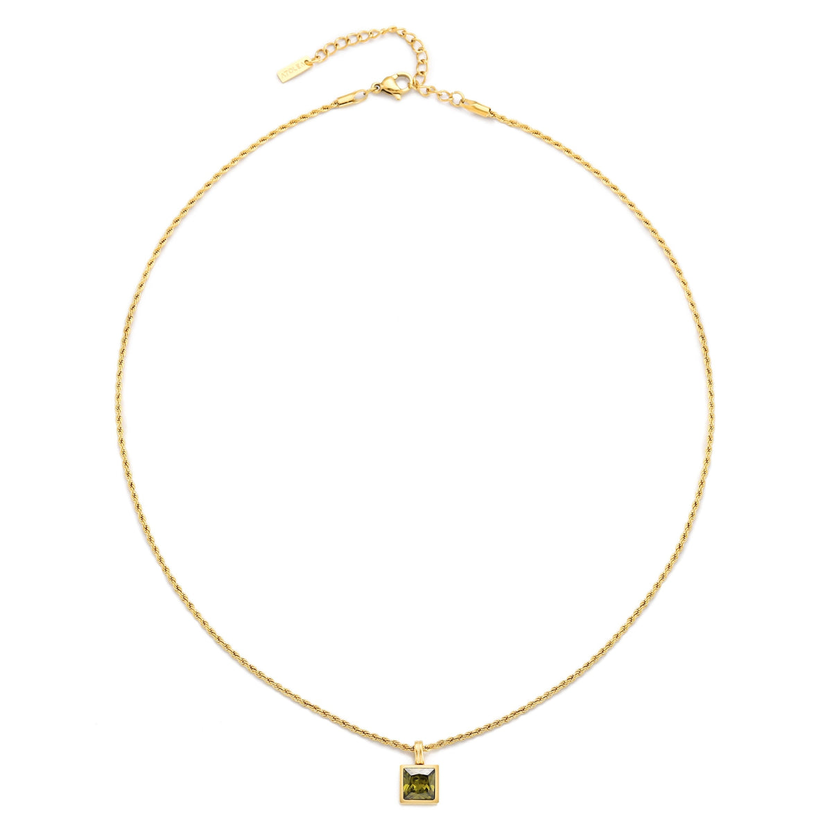 Bruce & Co Verde – Square Green Zircon Rope Necklace