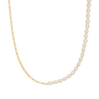 Bruce & Co Mykonos – Half Pearl and Paperclip Necklace, 39 cm