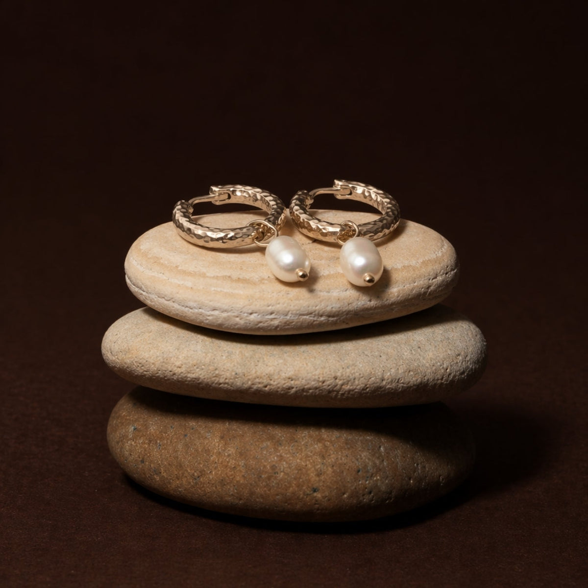 Bruce & Co Hammered Pearl Hoop Earrings, 12 mm