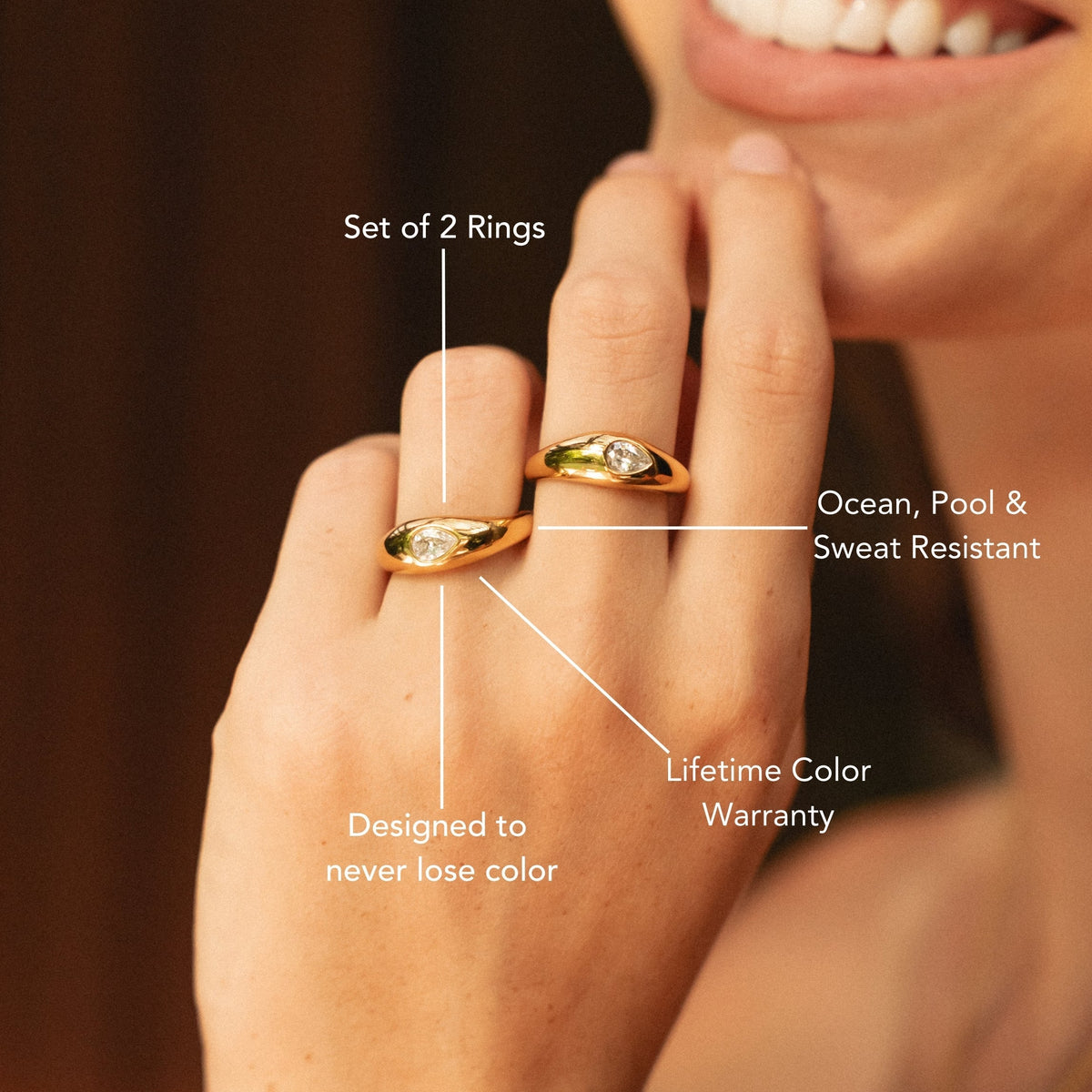 Bruce & Co Harmony – Two Pear Zircon Rings Set, Steel