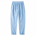 Harrino men's linen-cotton drawstring trousers in blue – studio