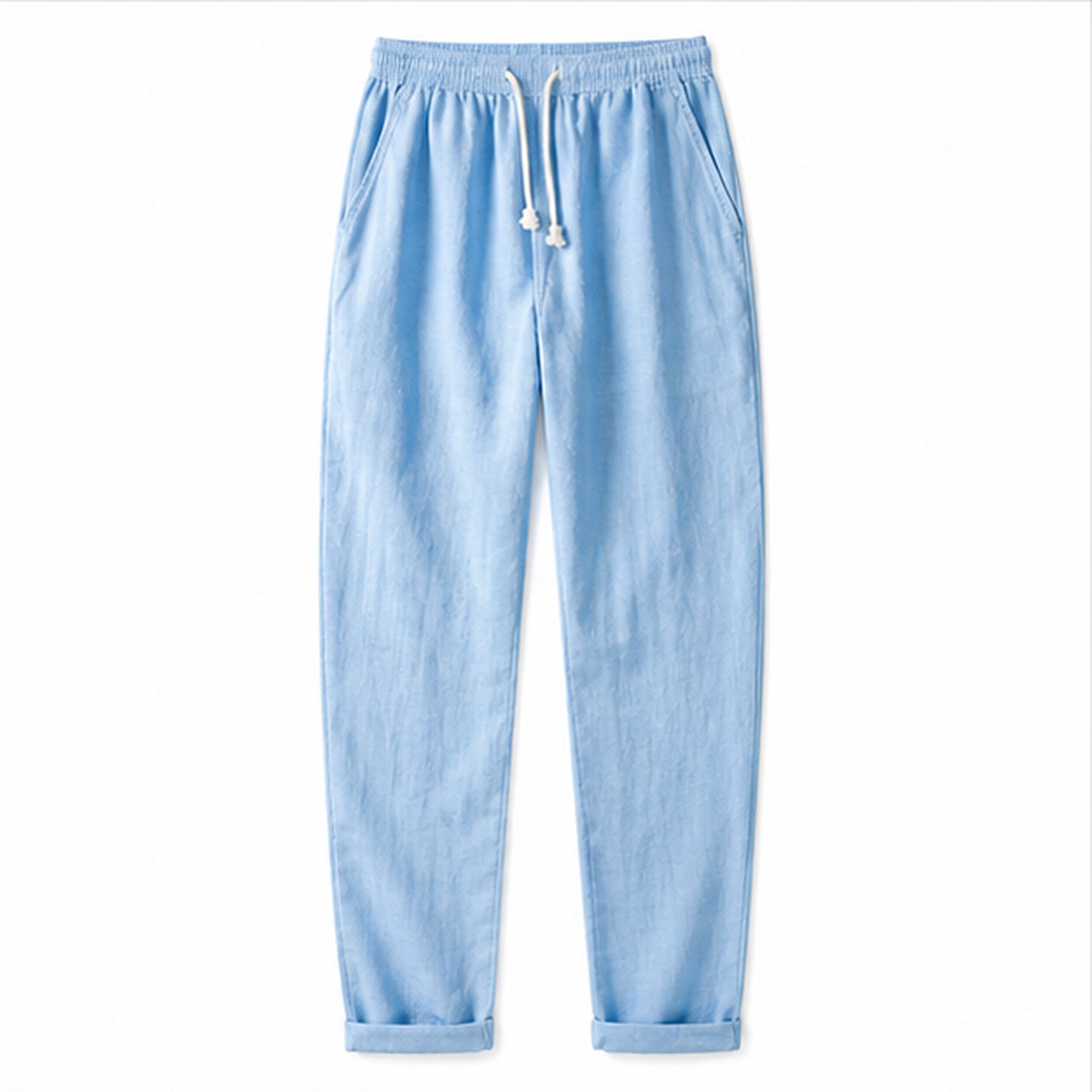 Harrino men's linen-cotton drawstring trousers in blue – studio