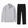 Harvento men's smart-casual set in light grey and black, front studio view