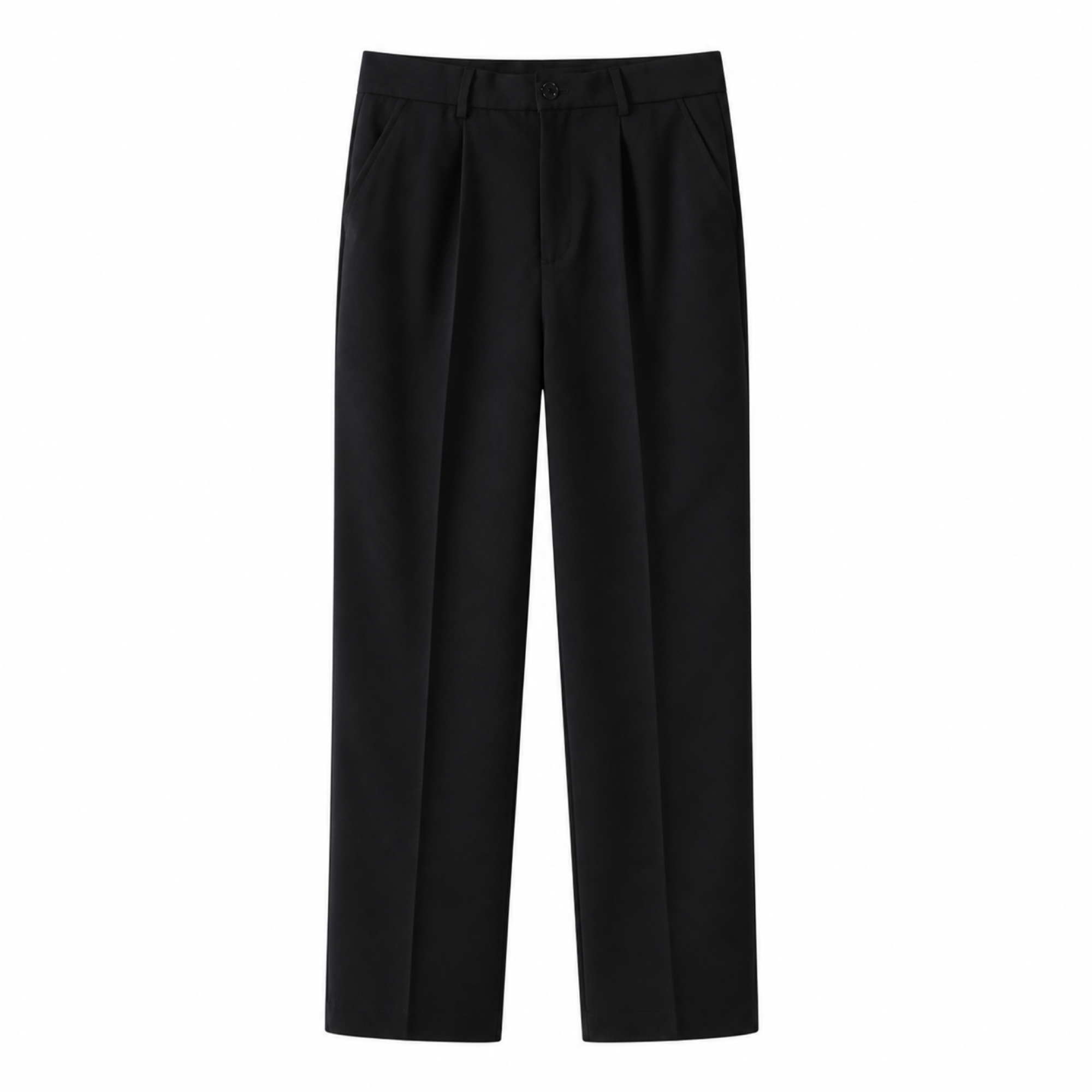 Harvento black tailored trousers, front studio view