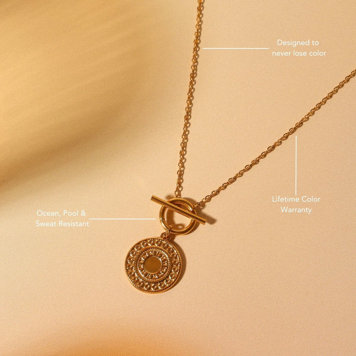 Bruce & Co Helios – Sun Coin Toggle Necklace, 15 mm