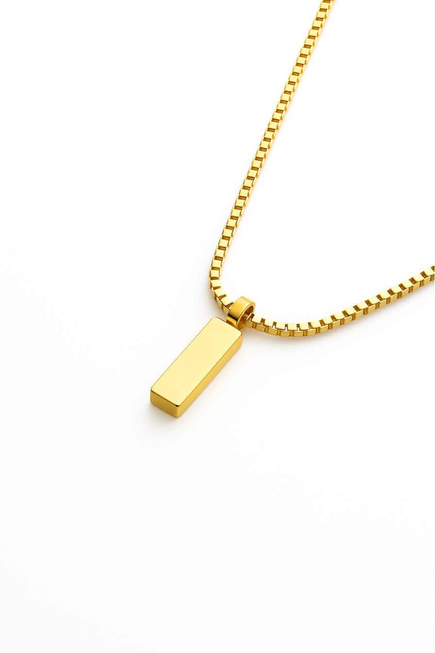 Bruce & Co Men’s Bar Pendant Necklace, 60 cm, 14K Gold-Plated Steel