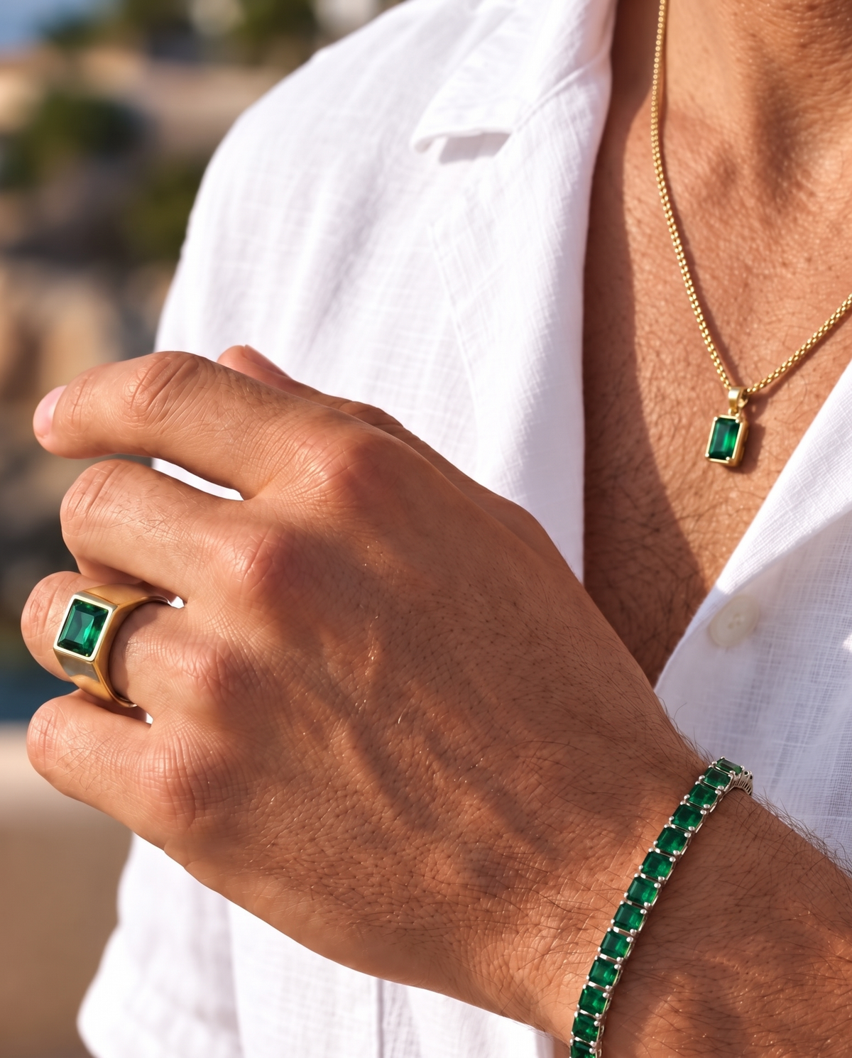 Bruce & Co Men’s 2 Carat Lab-Grown Emerald Pendant Necklace, 18K Gold-Plated