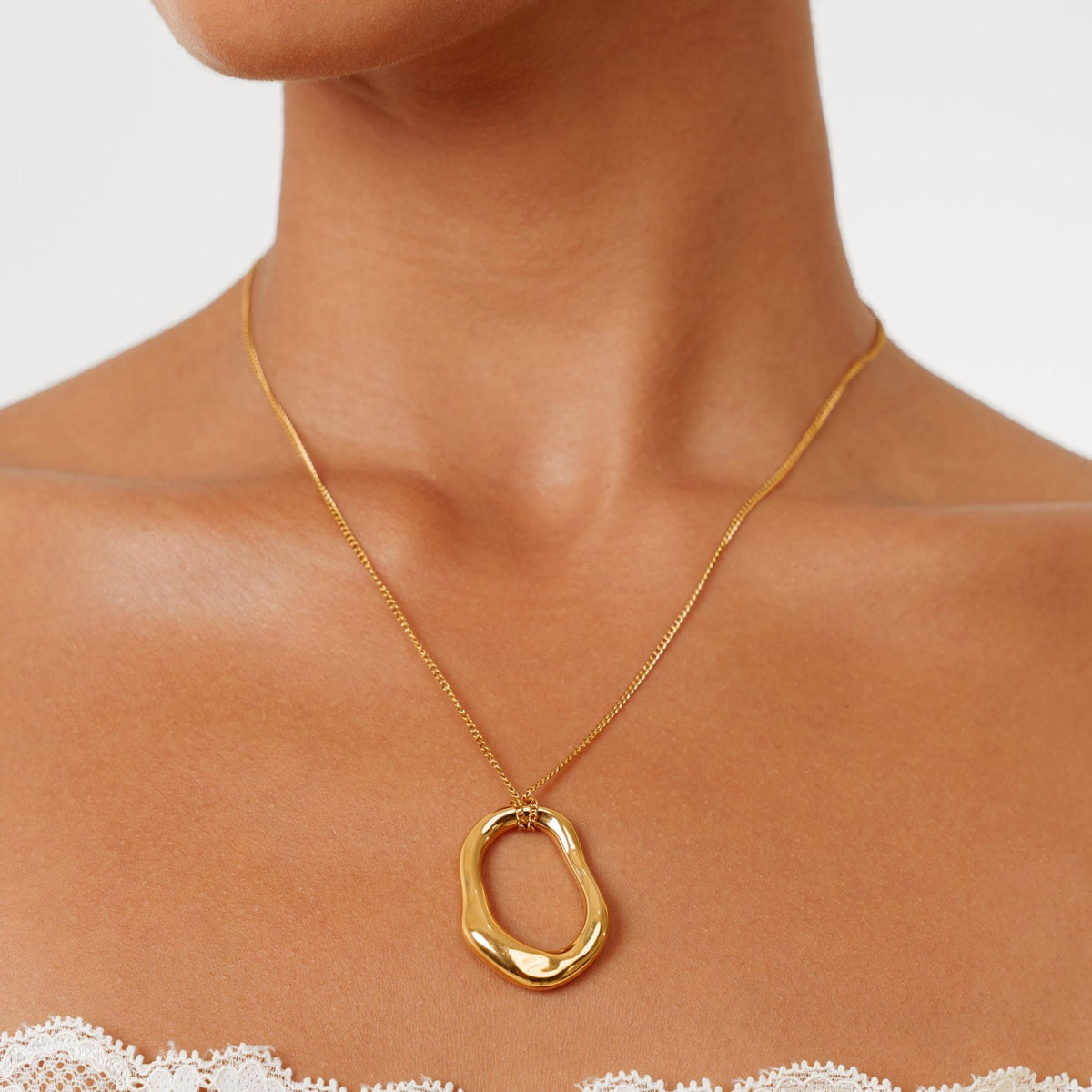 Bruce & Co Solstice – Organic Oval Pendant Necklace, Gold PVD Steel