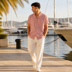 Ivelian pink outfit set styled at a marina
