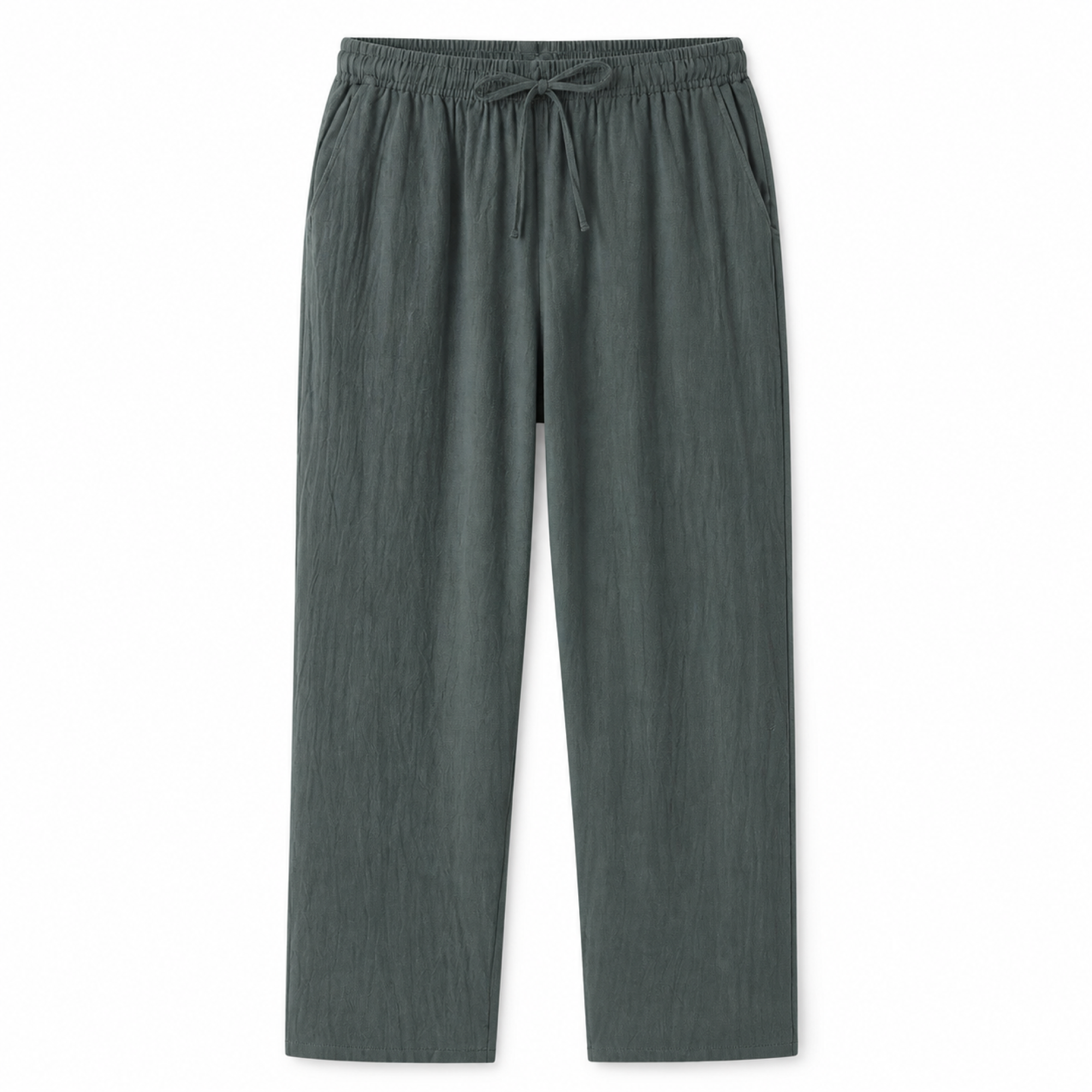 Ivemont muted green men's linen trousers, front studio view
