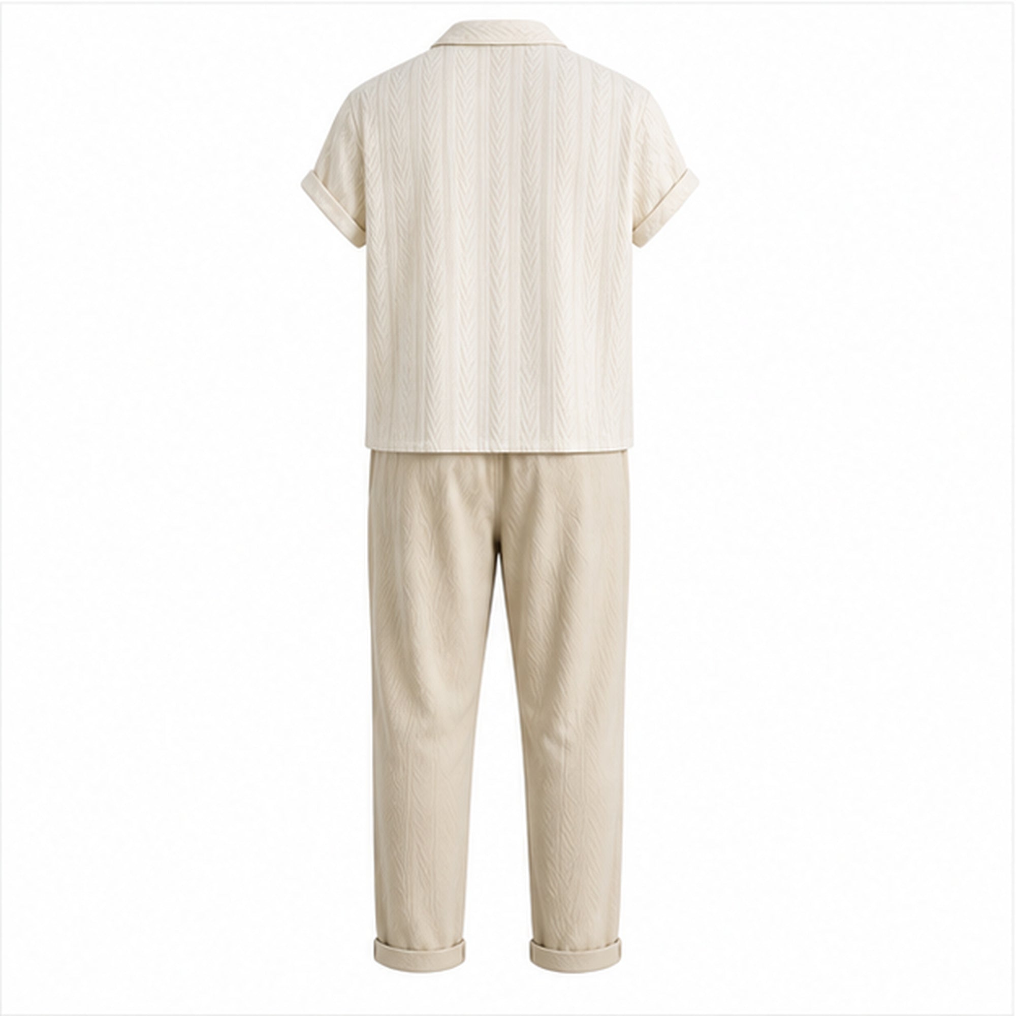 Ivevento men's textured cotton outfit set – studio rear