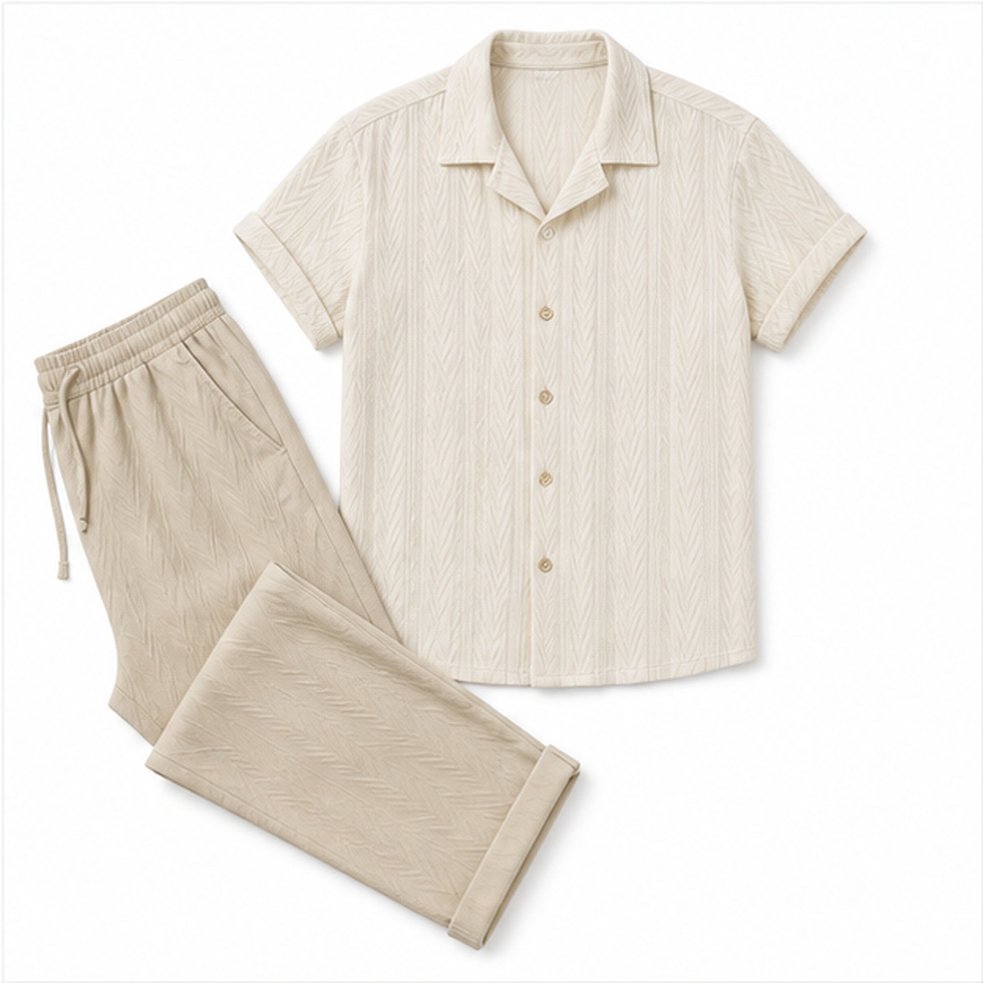 Ivevento camp-collar shirt and drawstring trousers – flat lay