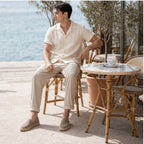 Ivevento men's textured cotton set at coastal cafe