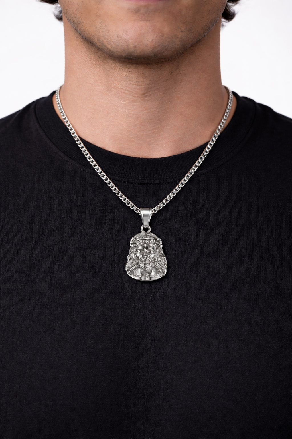 Bruce & Co Jesus Pendant Necklace, Silver-Plated Steel