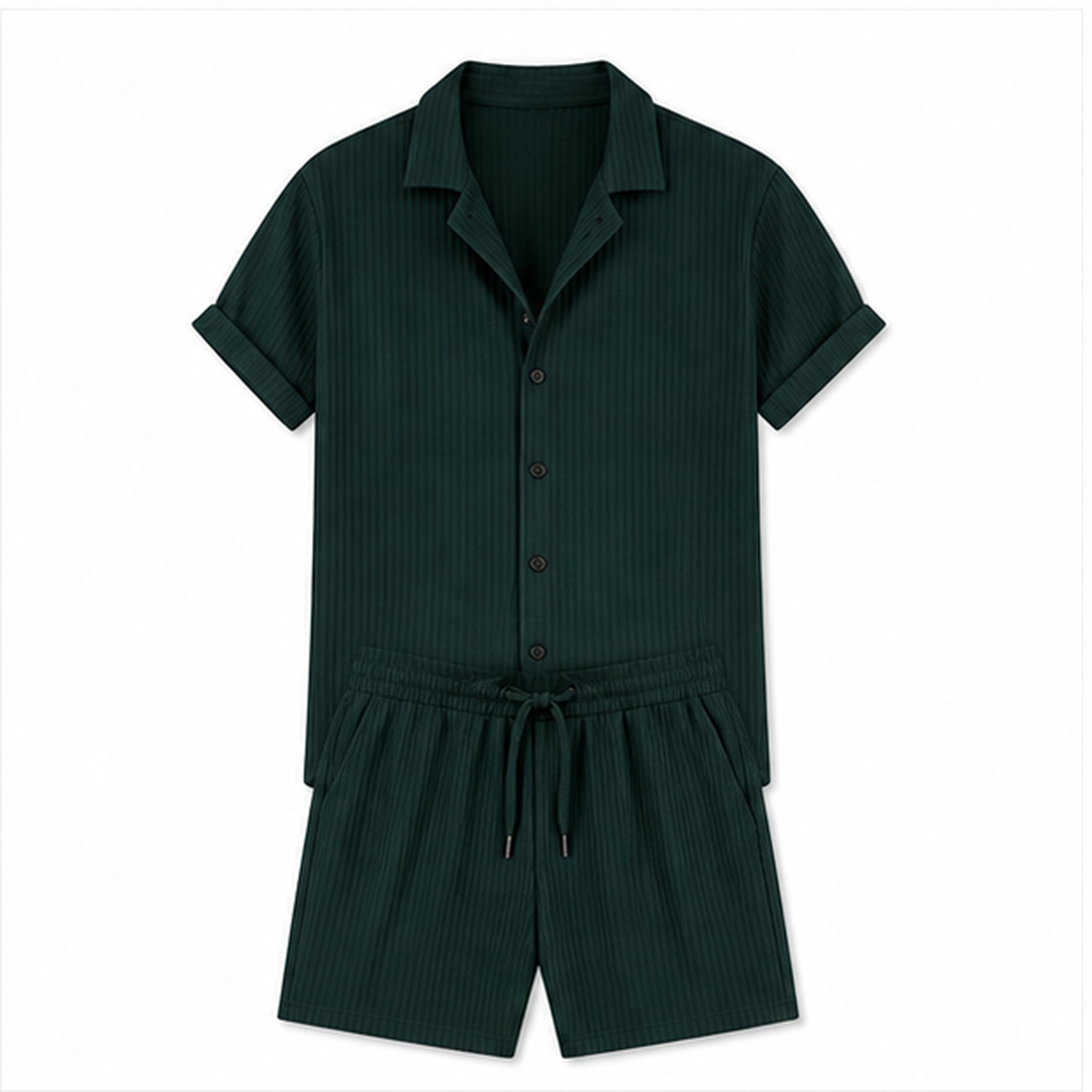 Jormont emerald textured shirt and shorts set, studio front view