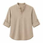 Jorrel khaki men's linen pullover shirt, front studio view