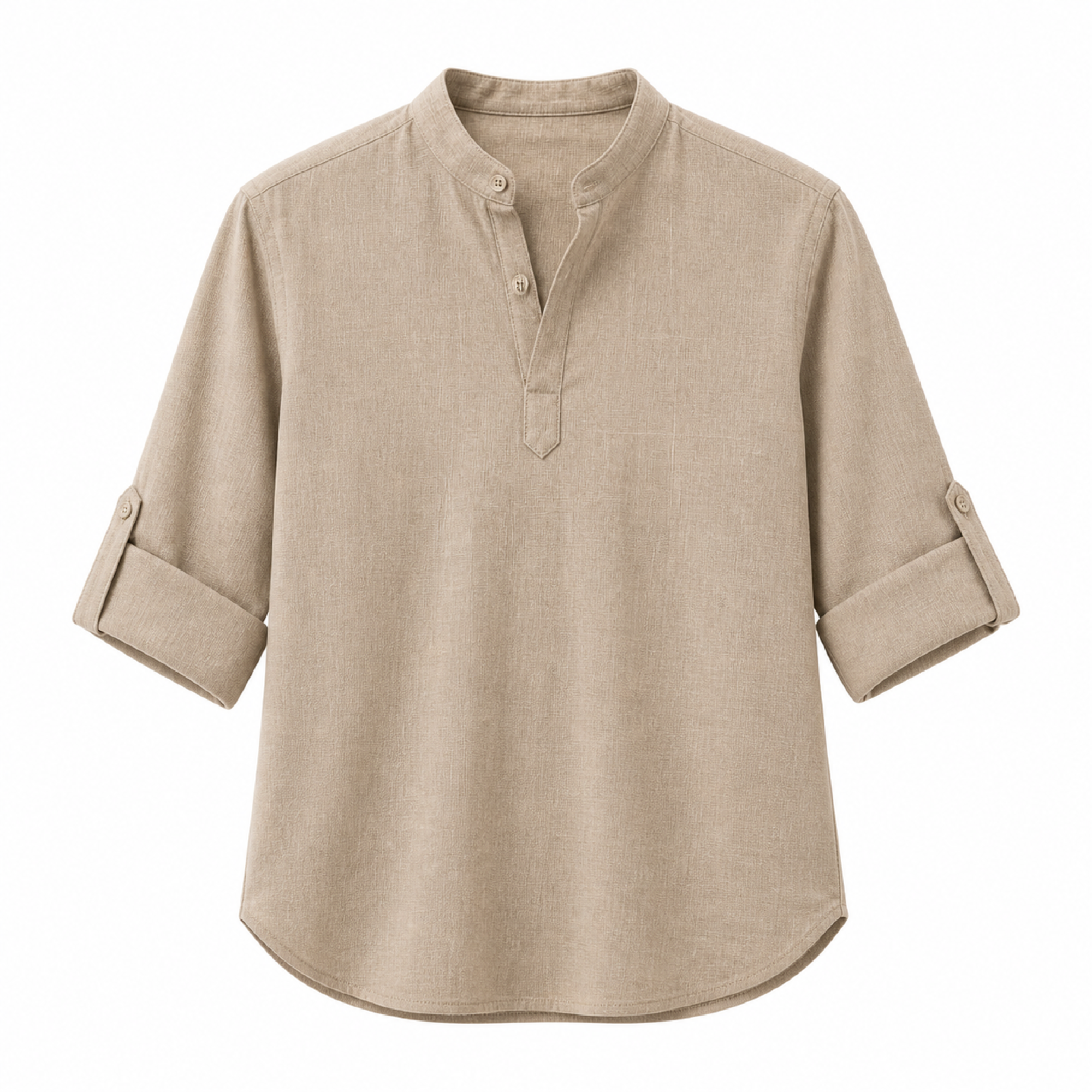 Jorrel khaki men's linen pullover shirt, front studio view