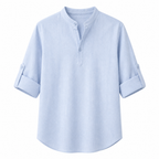 Jorrel light blue men's linen pullover shirt, front studio view