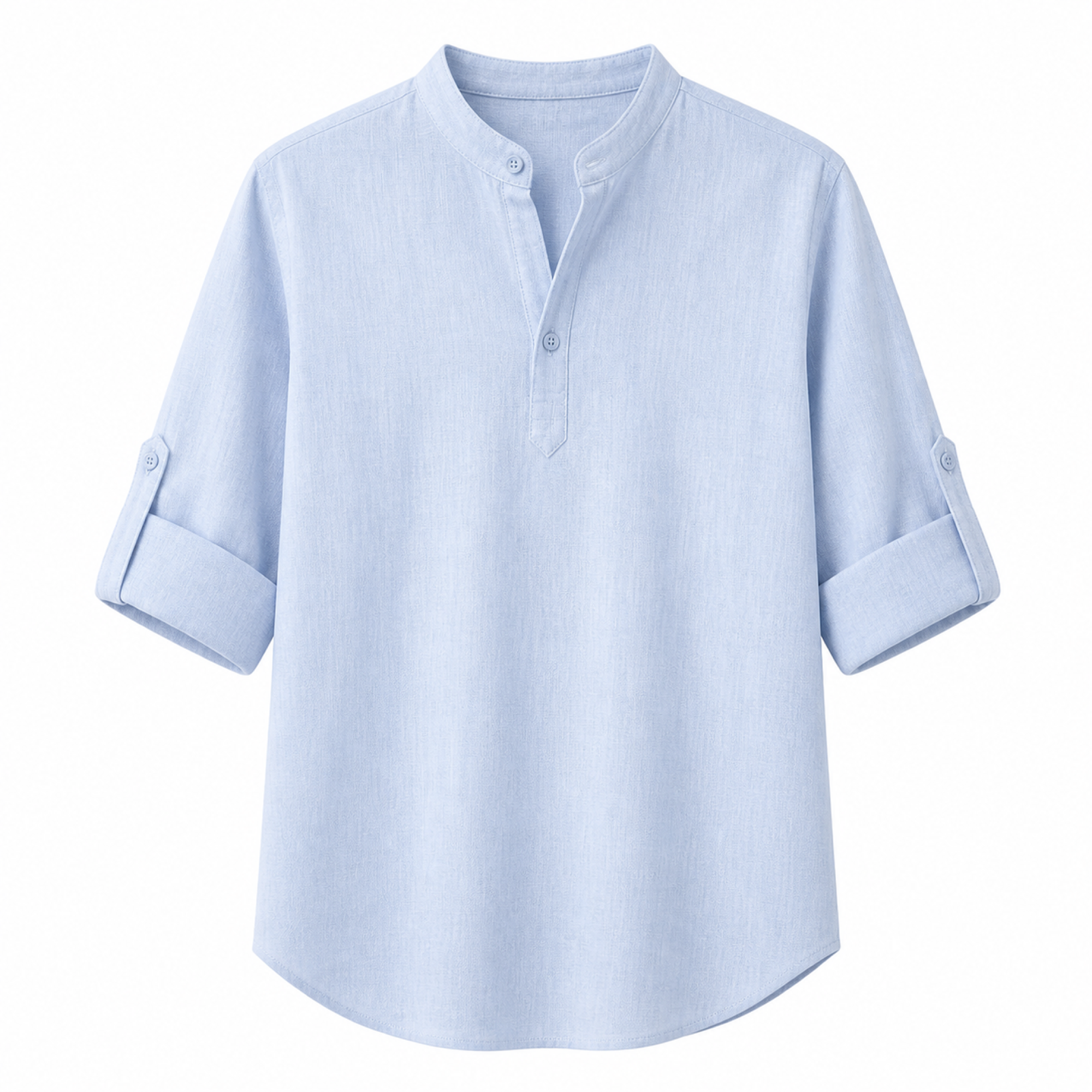 Jorrel light blue men's linen pullover shirt, front studio view