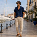 Kalerel navy and tan summer set on a marina promenade