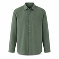Kalevaro green linen shirt on white studio background