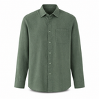 Kalevaro green linen shirt on white studio background