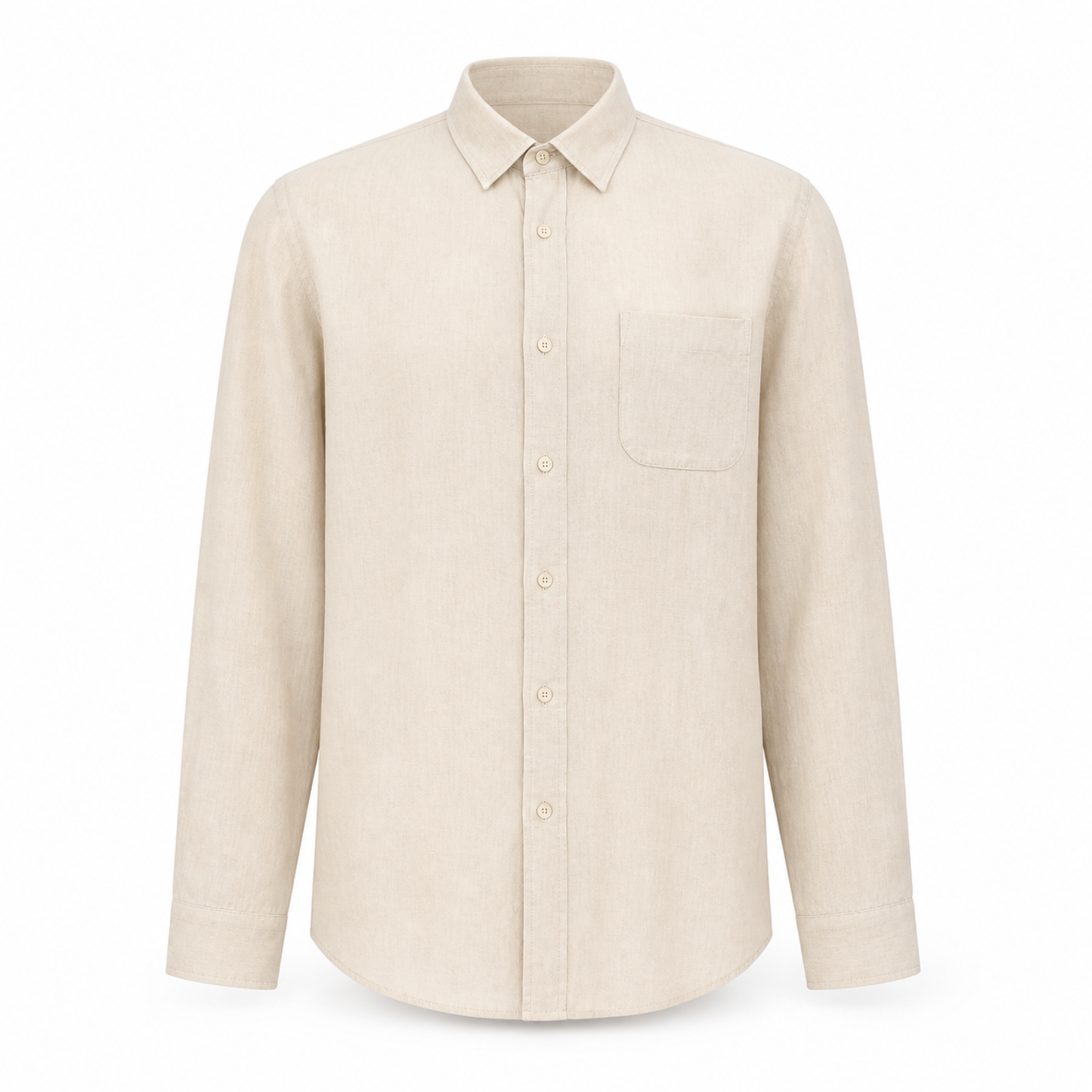 Kalevaro beige linen shirt on white studio background