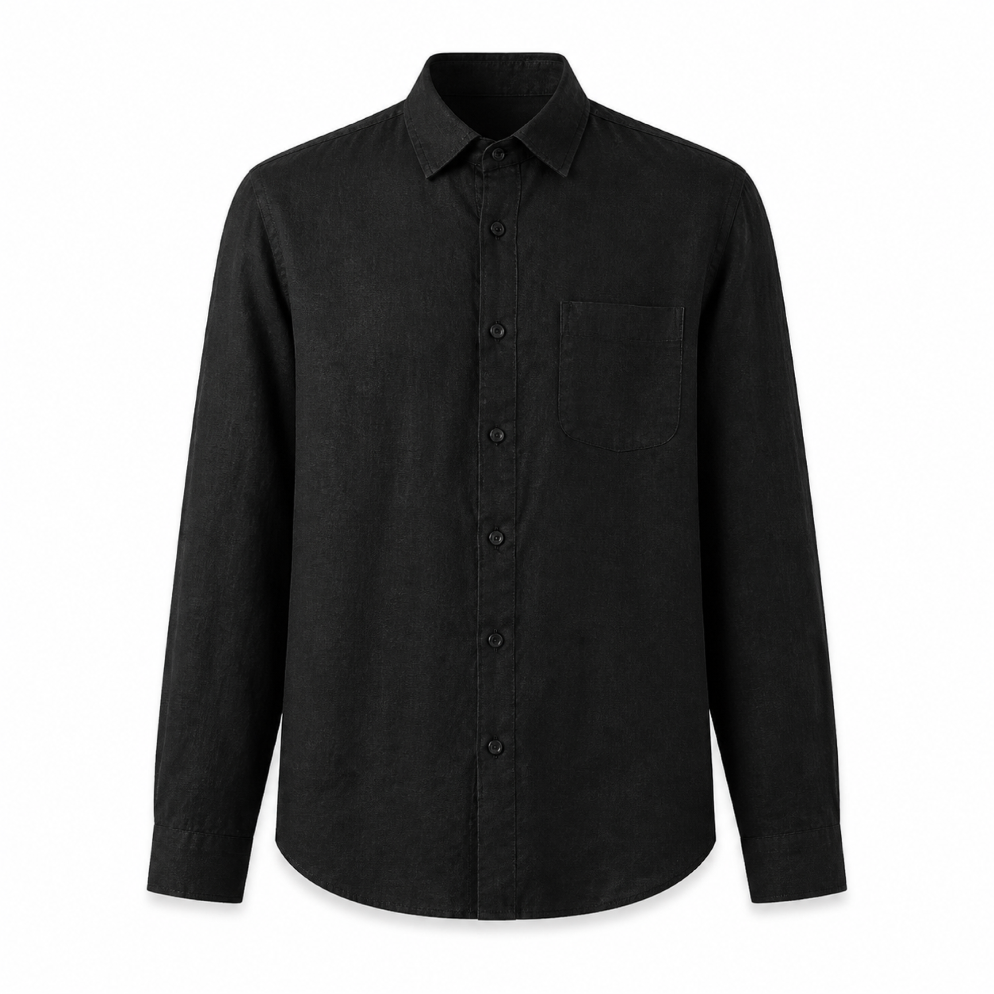 Kalevaro black linen shirt on white studio background