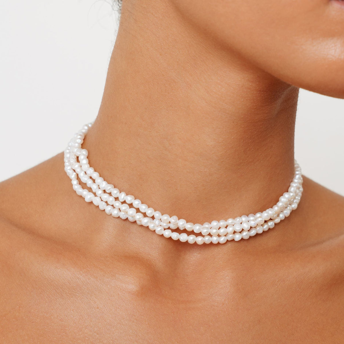 Bruce & Co Positano – Triple Strand Freshwater Pearl Choker