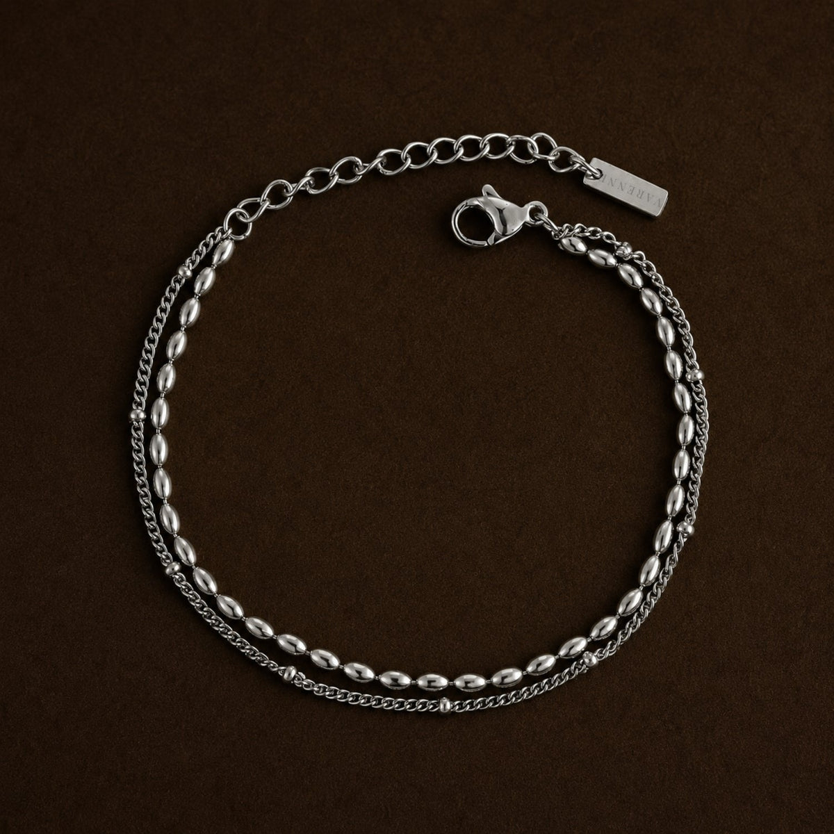 Bruce & Co Pebble – Double Layered Beaded Bracelet, Steel
