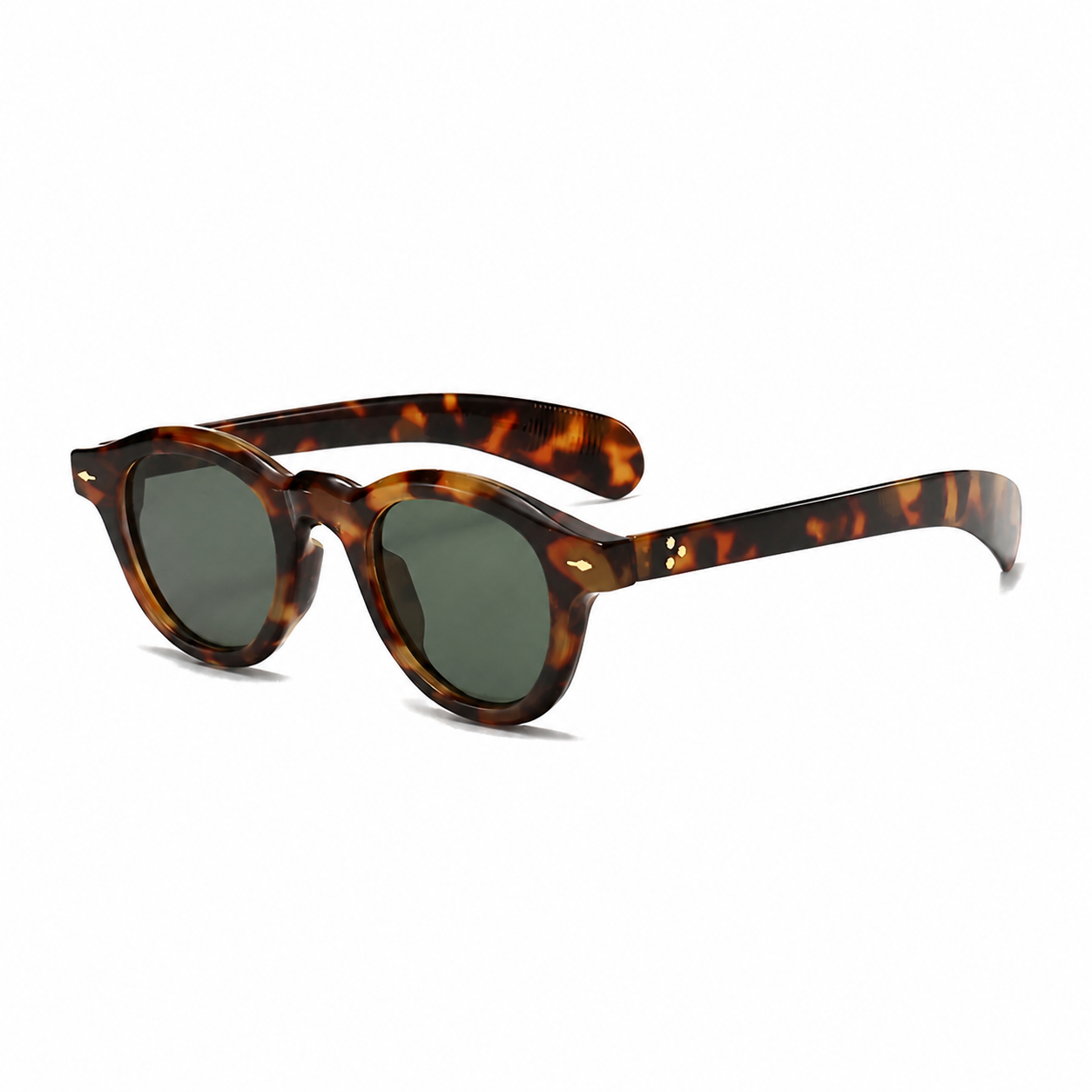 Bruce & Co ATHENS Havana frame green polarized lens angled view on pure white