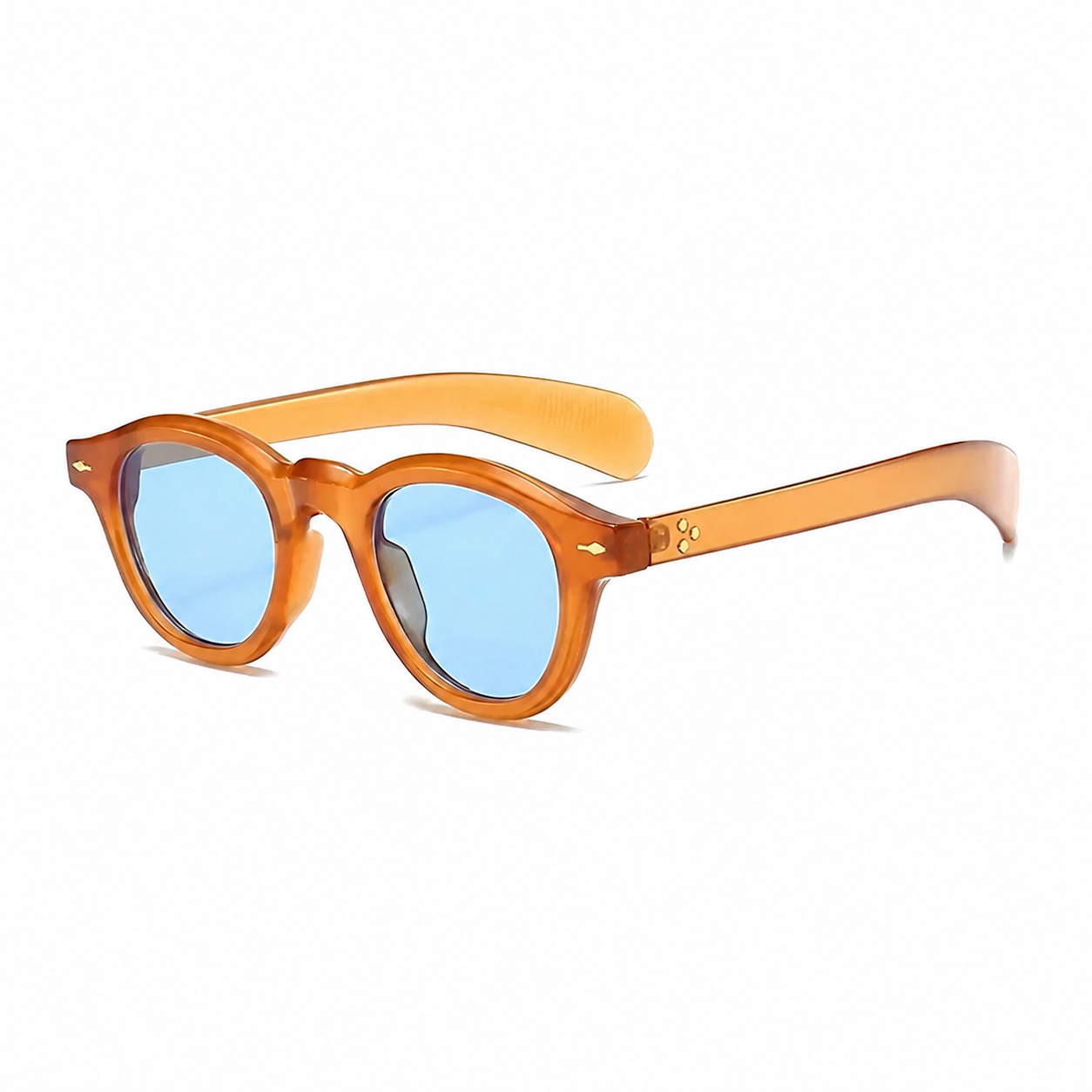 Bruce & Co ATHENS Amber frame blue ice polarized lens angled view on pure white