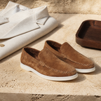 Bruce & Co Bellaro caramel loafers editorial still life