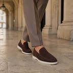 Bruce & Co Bellaro chocolate loafers in a European arcade