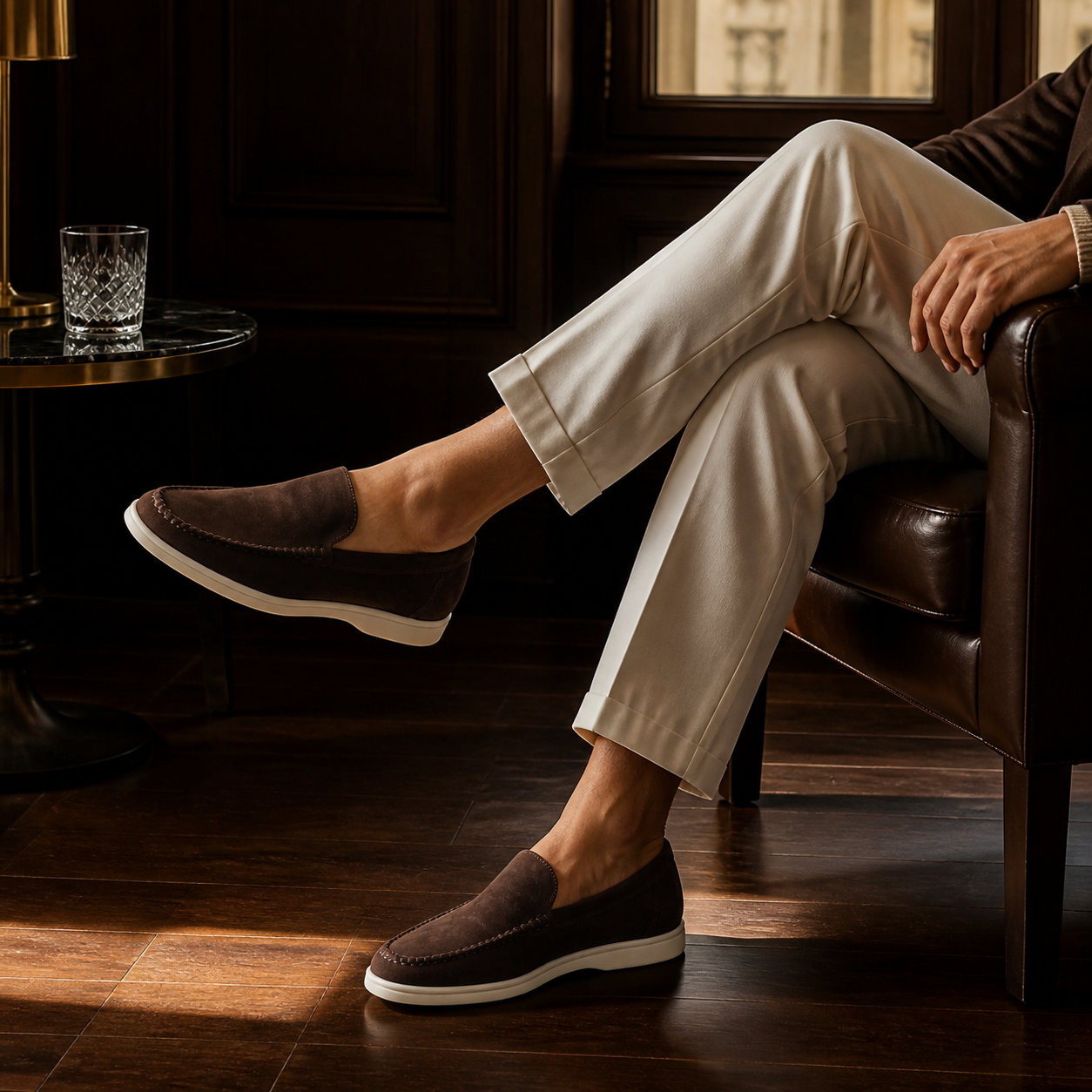 Bruce & Co Bellaro chocolate loafers in a refined lounge