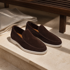 Bruce & Co Bellaro chocolate loafers editorial still life