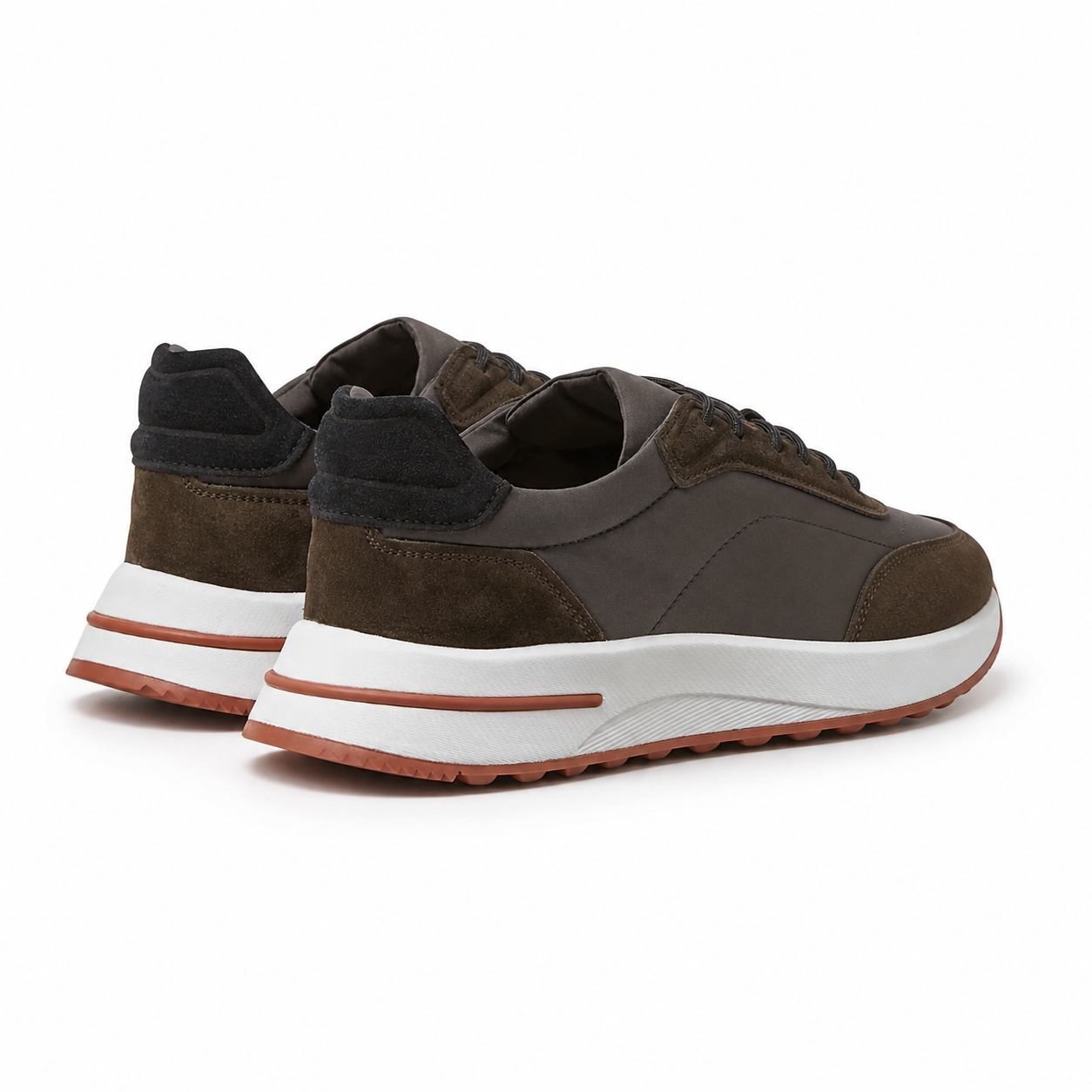 Bruce & Co Caldris brown panelled sneakers rear view