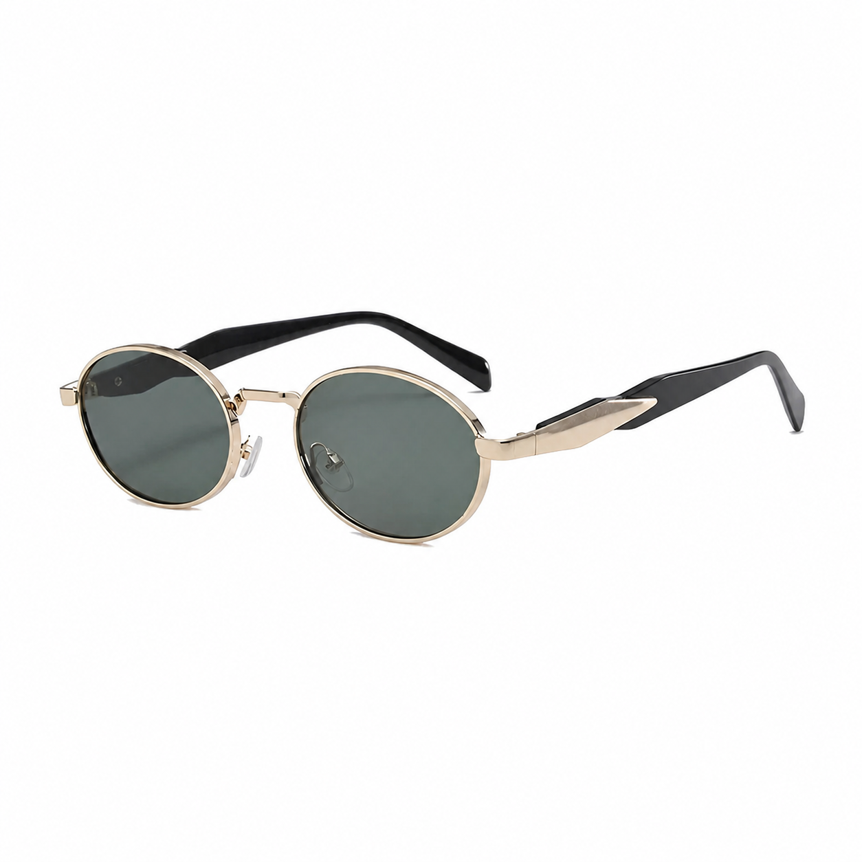 Bruce & Co DUBLIN Champagne frame green lens angled view on pure white