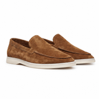 Bruce & Co Marivon caramel suede-look apron-toe loafers front three-quarter view
