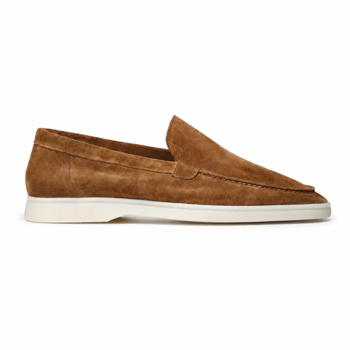Bruce & Co Marivon caramel suede-look apron-toe loafer side profile