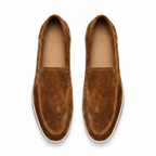 Bruce & Co Marivon caramel suede-look apron-toe loafers top view