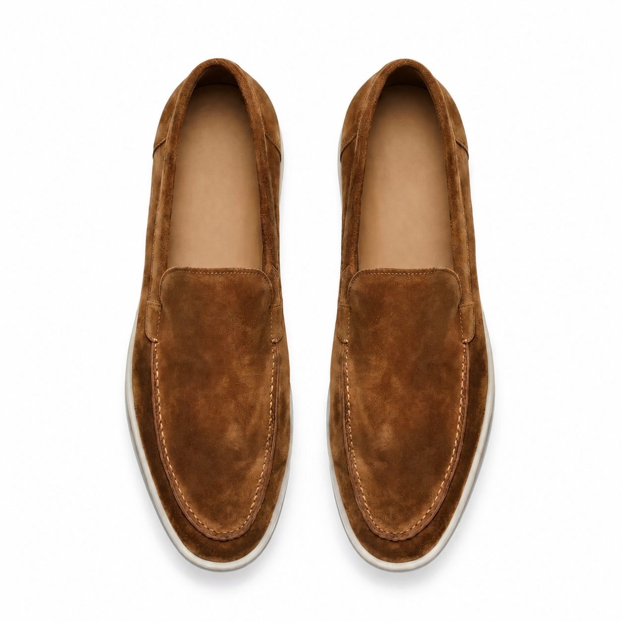 Bruce & Co Marivon caramel suede-look apron-toe loafers top view