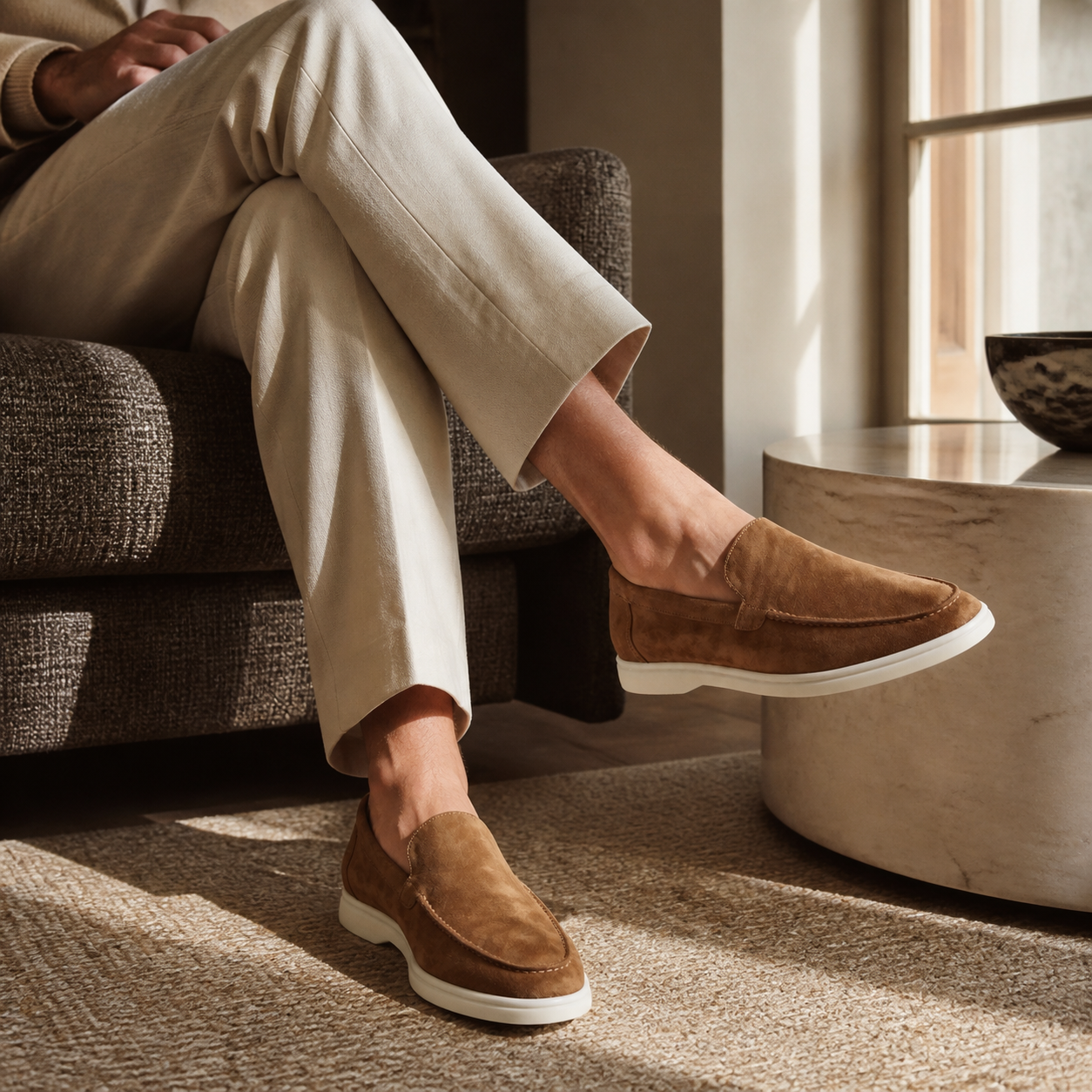 Bruce & Co Marivon caramel loafers in a refined lounge