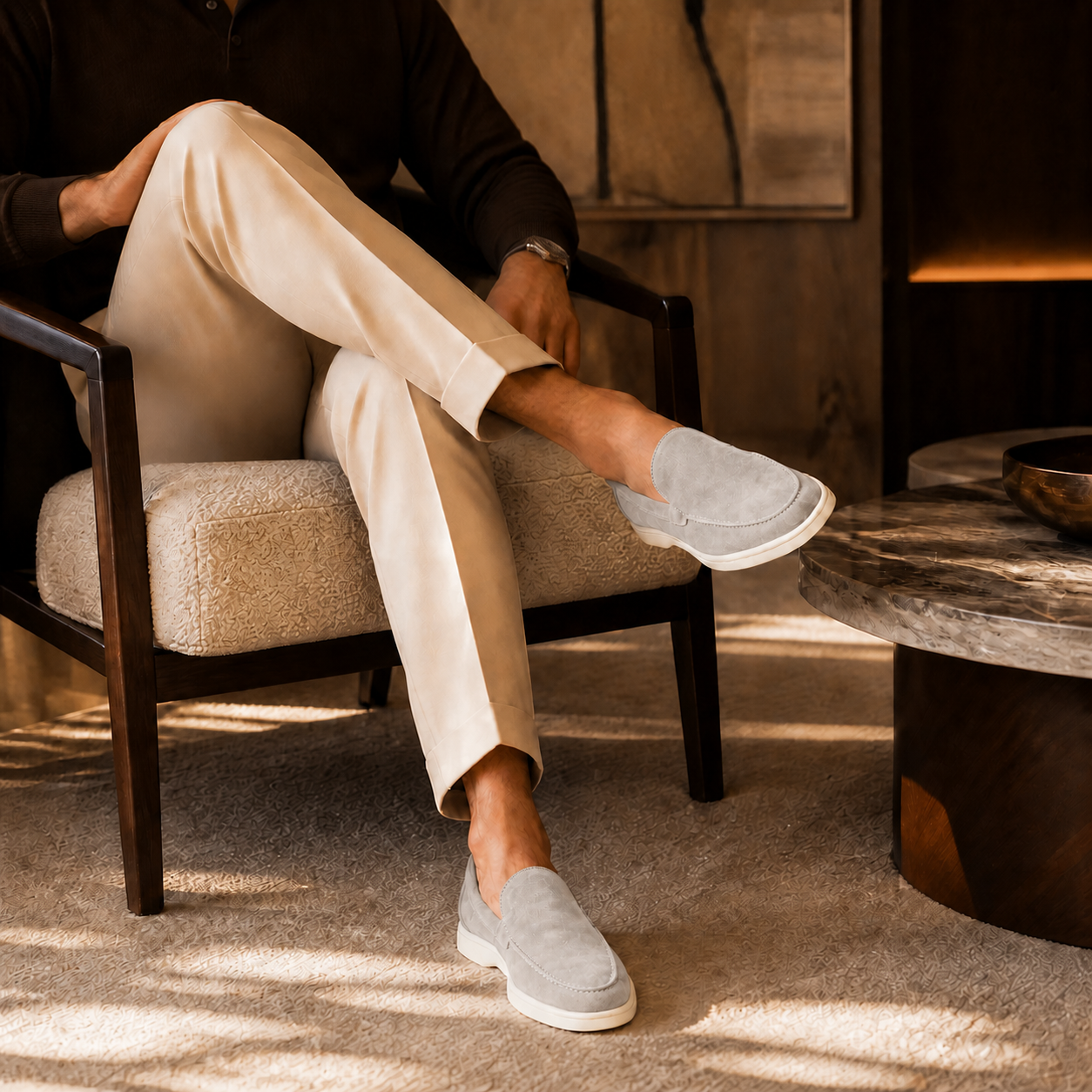 Men's Light Grey Suede Boat Loafers – Bruce & Co Marivon – image 7